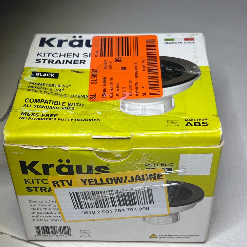 Kraus PST1-BL-C Kitchen Sink Strainer Assembly Black ABS Plastic Incomplete - Picture 8 of 10
